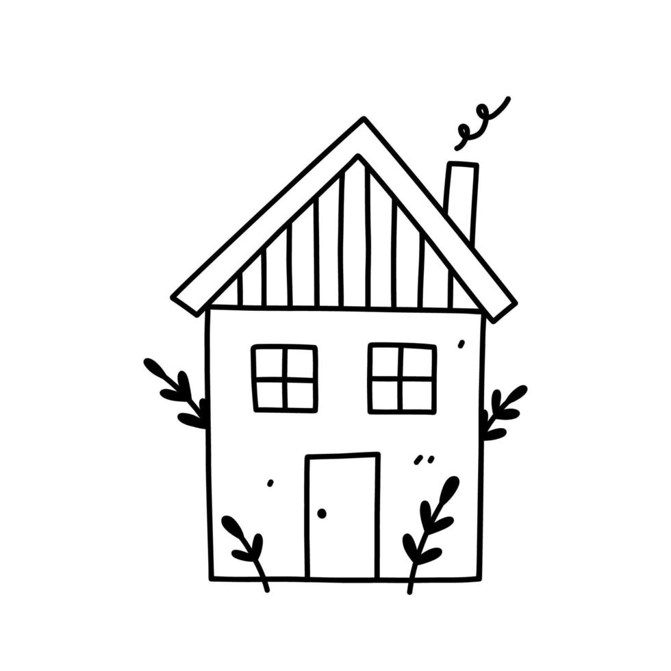 Cute tiny house isolated on white background. Sweet home. Vector hand-drawn illustration in doodle style. Perfect for decorations, cards, logo, various designs.