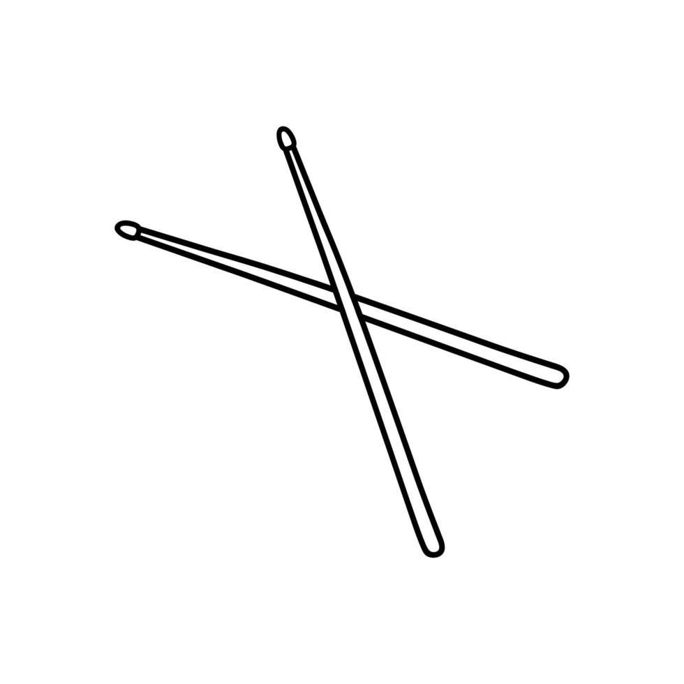 Crossed wooden drumsticks isolated on white background. Musical instrument. Vector hand-drawn illustration in doodle style. Perfect for cards, decorations, logo.