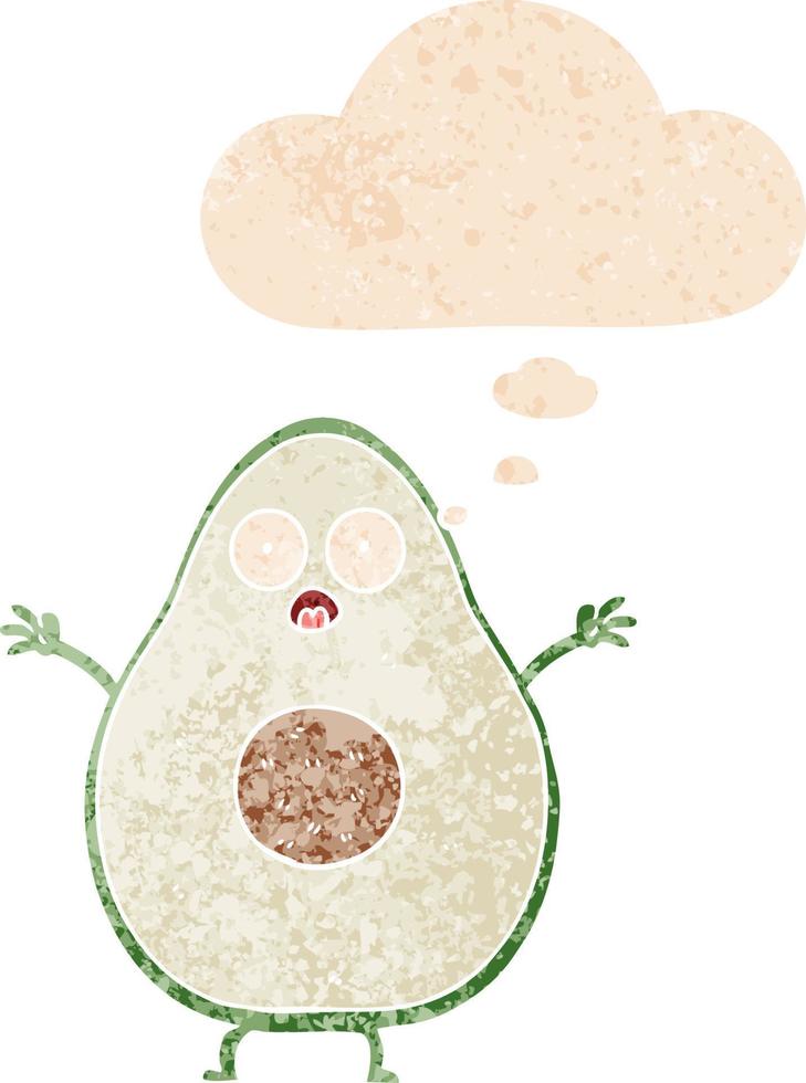 cartoon avocado and thought bubble in retro textured style vector