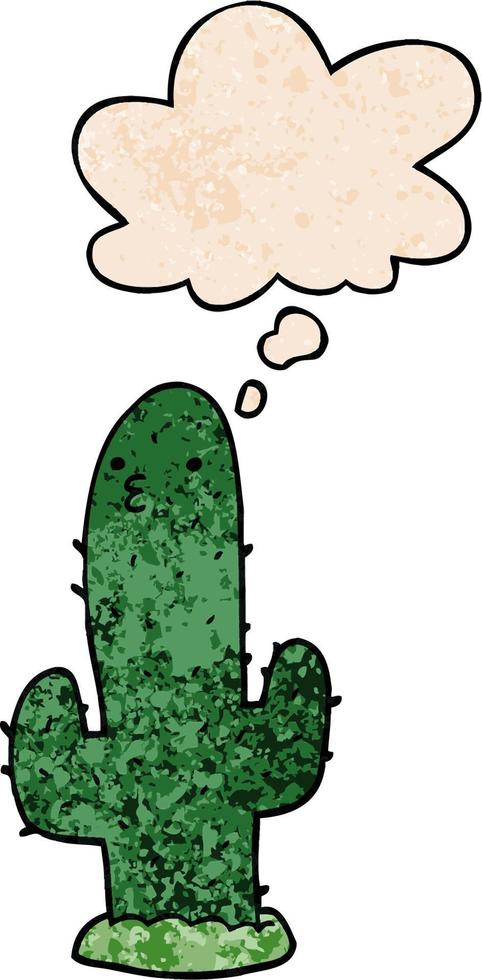 cartoon cactus and thought bubble in grunge texture pattern style vector
