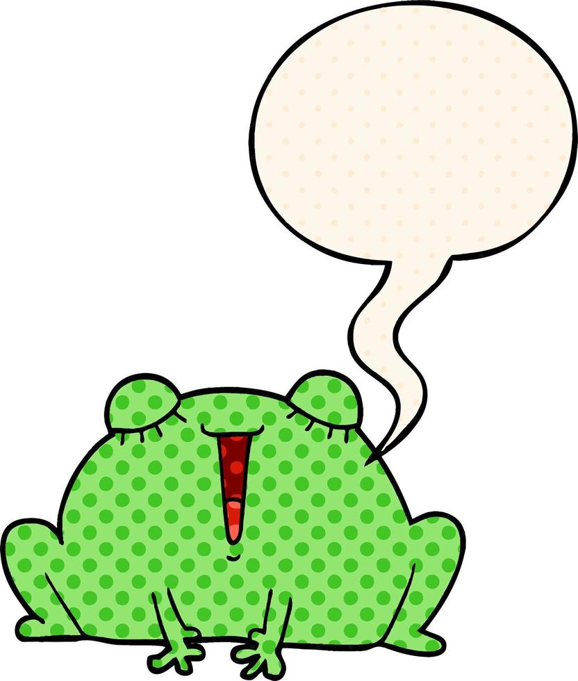 cute cartoon frog and speech bubble in comic book style vector