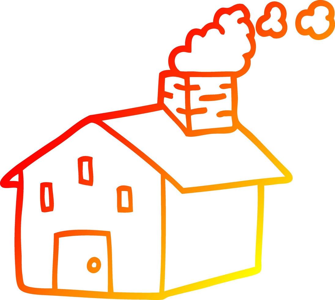 warm gradient line drawing cartoon house with smoking chimney vector