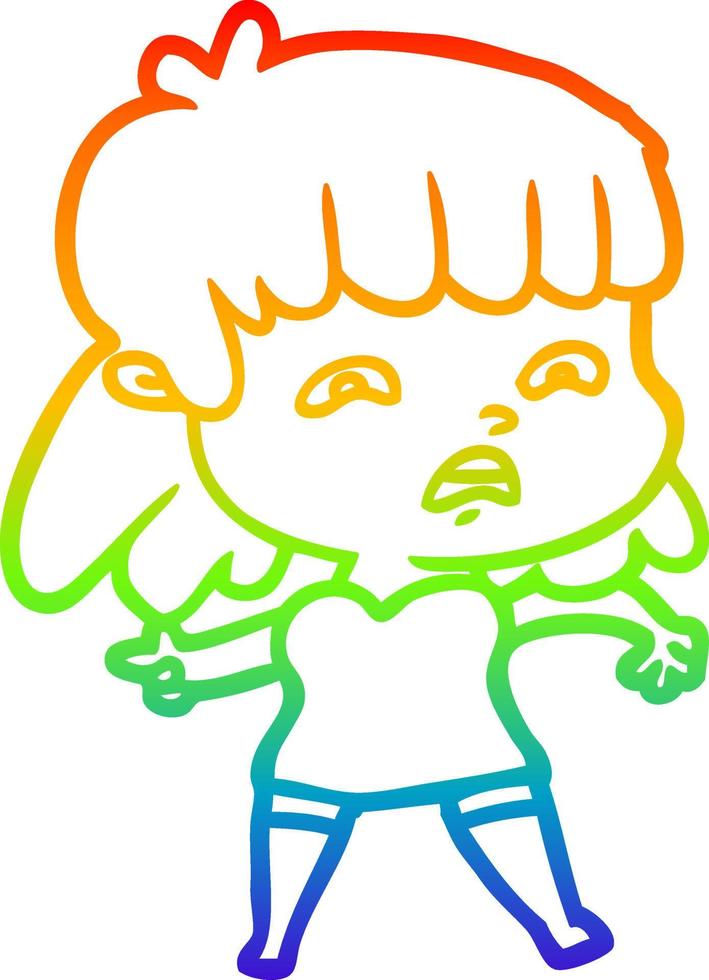 rainbow gradient line drawing cartoon worried woman vector