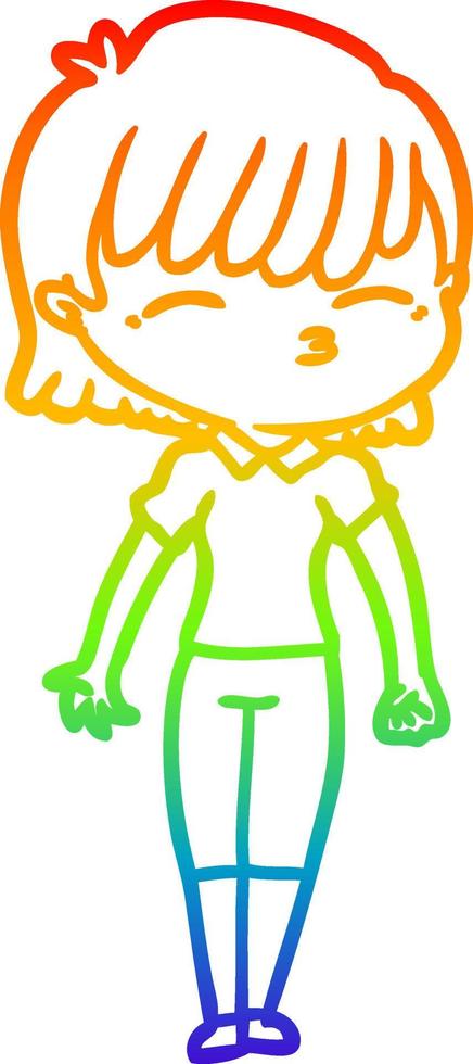 rainbow gradient line drawing cartoon woman vector