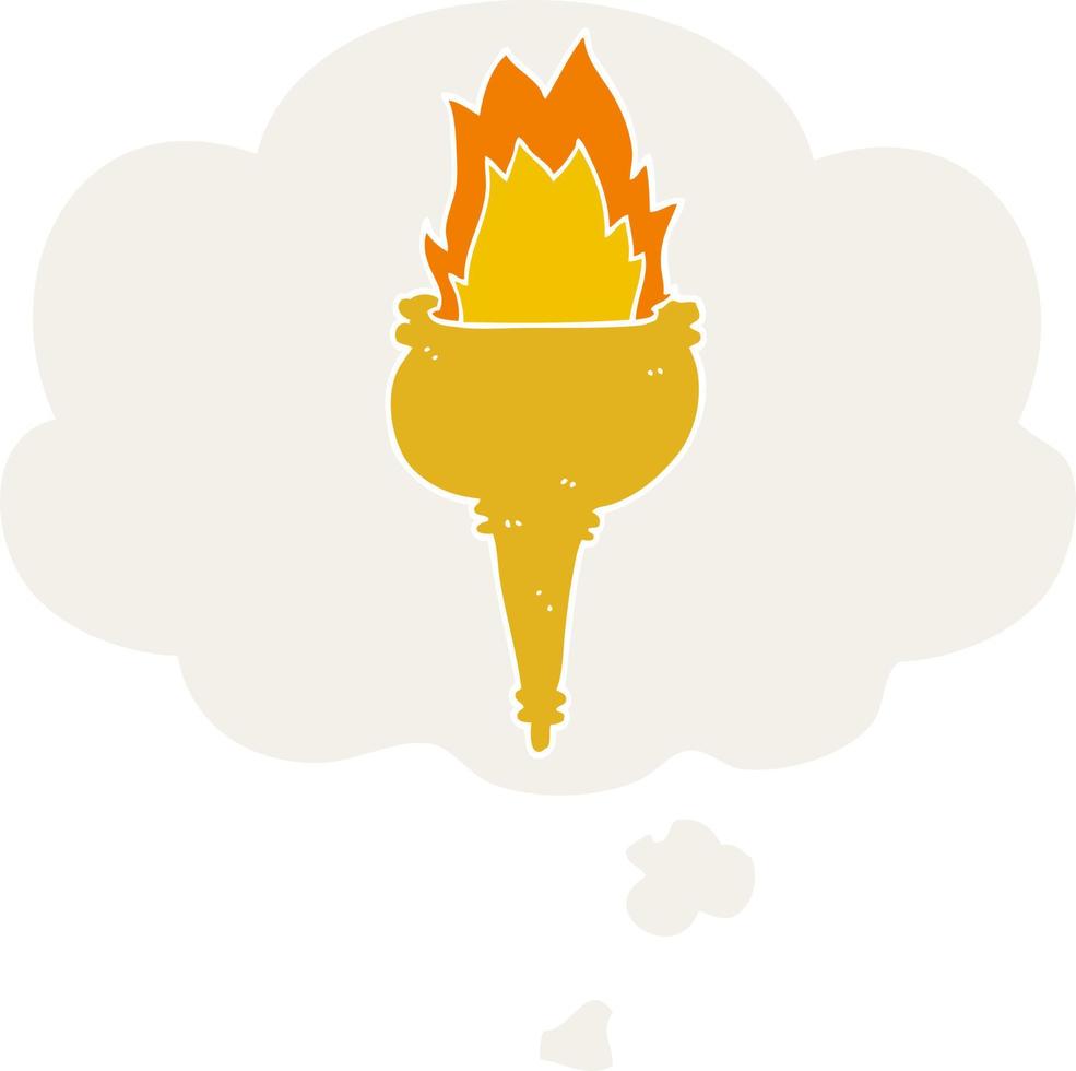 cartoon flaming torch and thought bubble in retro style vector