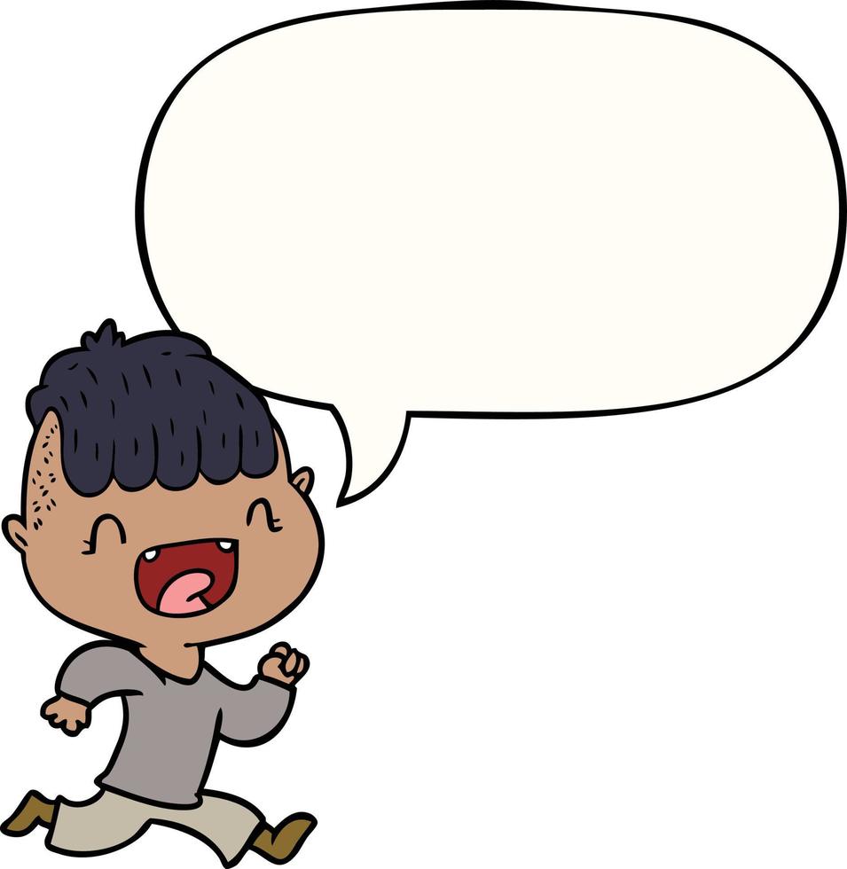 cartoon happy boy laughing and running away and speech bubble vector