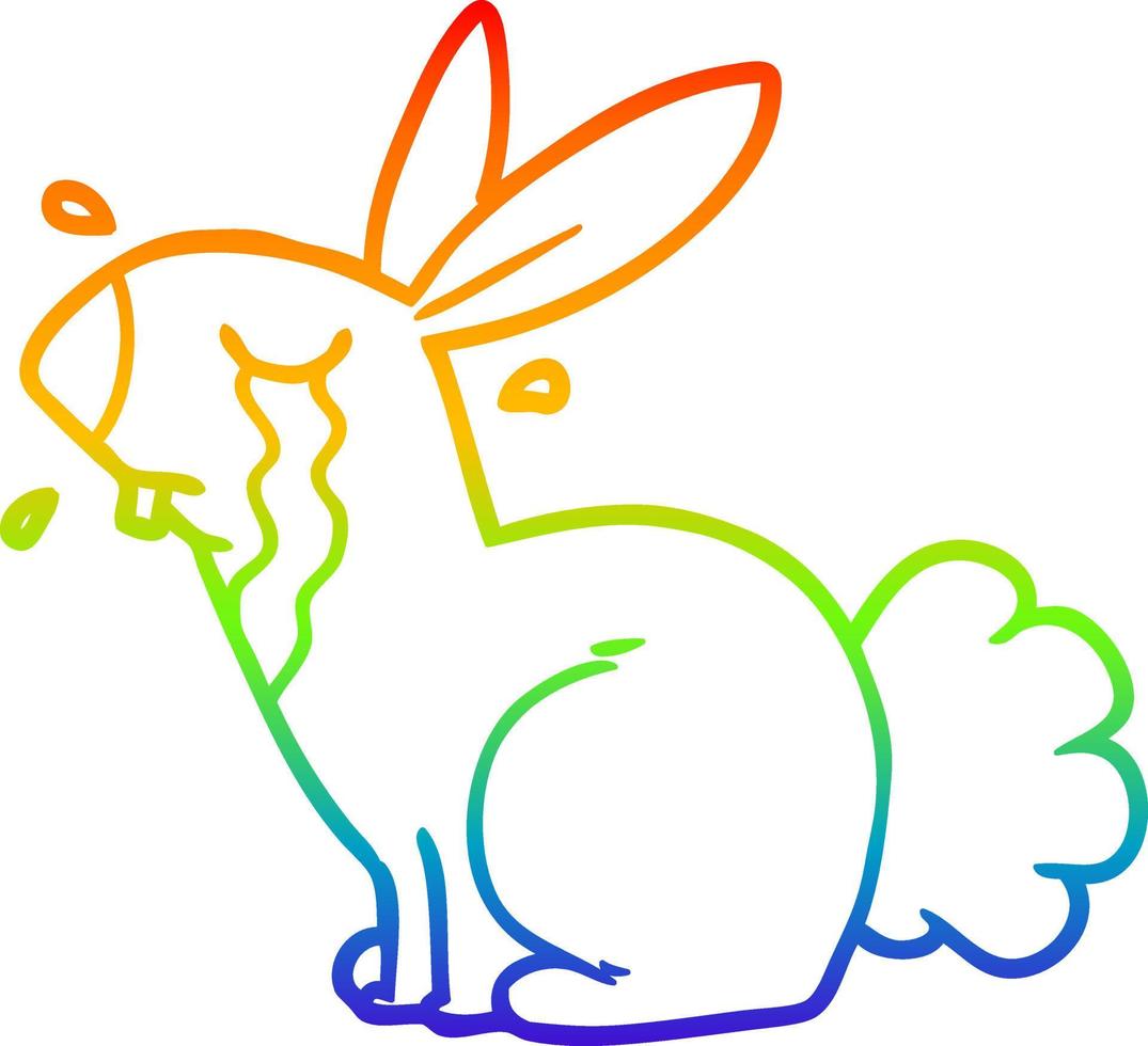 rainbow gradient line drawing cartoon bunny rabbit crying vector