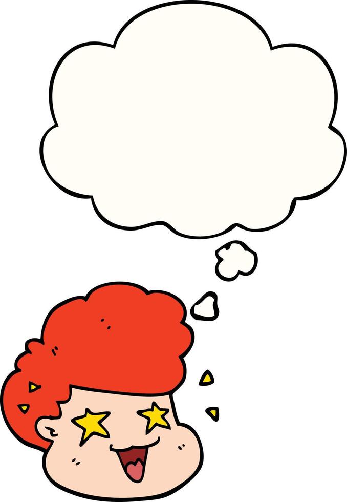 cartoon excited boy and thought bubble vector