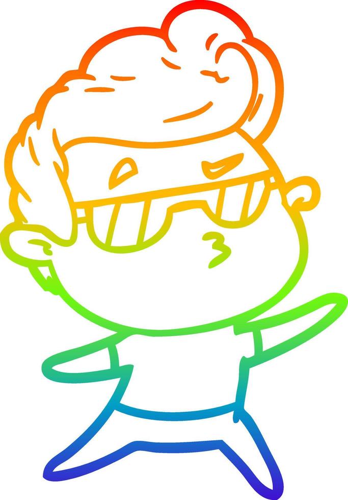 rainbow gradient line drawing cartoon cool guy vector
