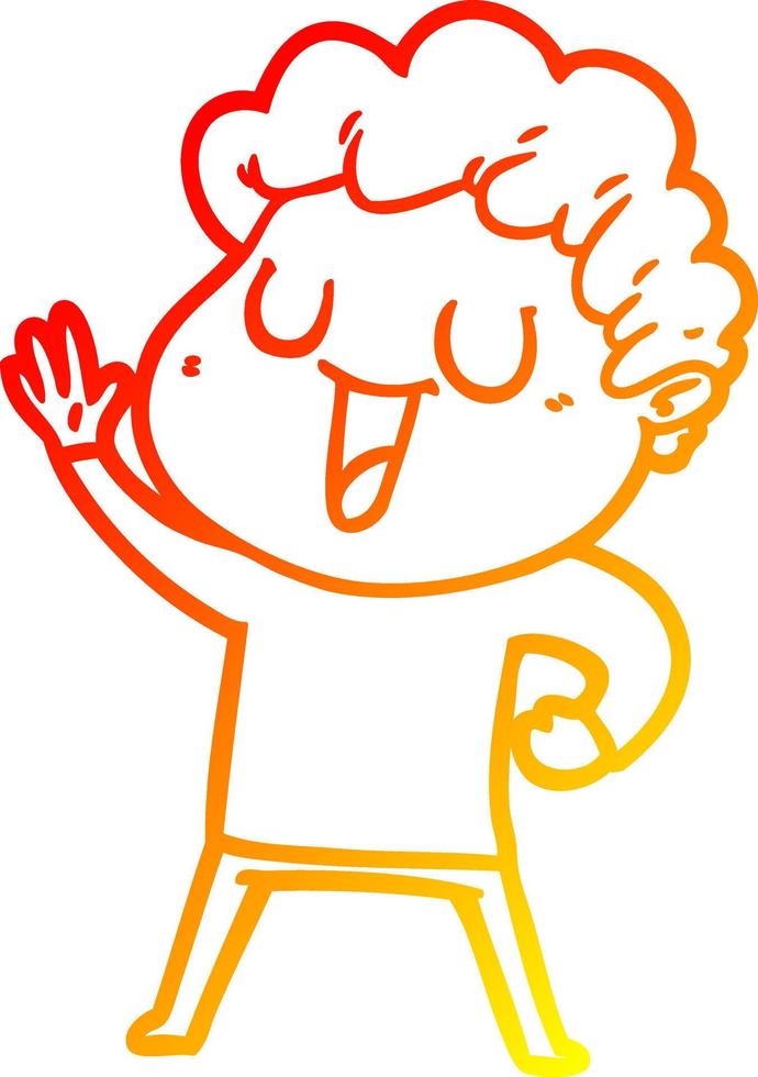 warm gradient line drawing waving cartoon man vector
