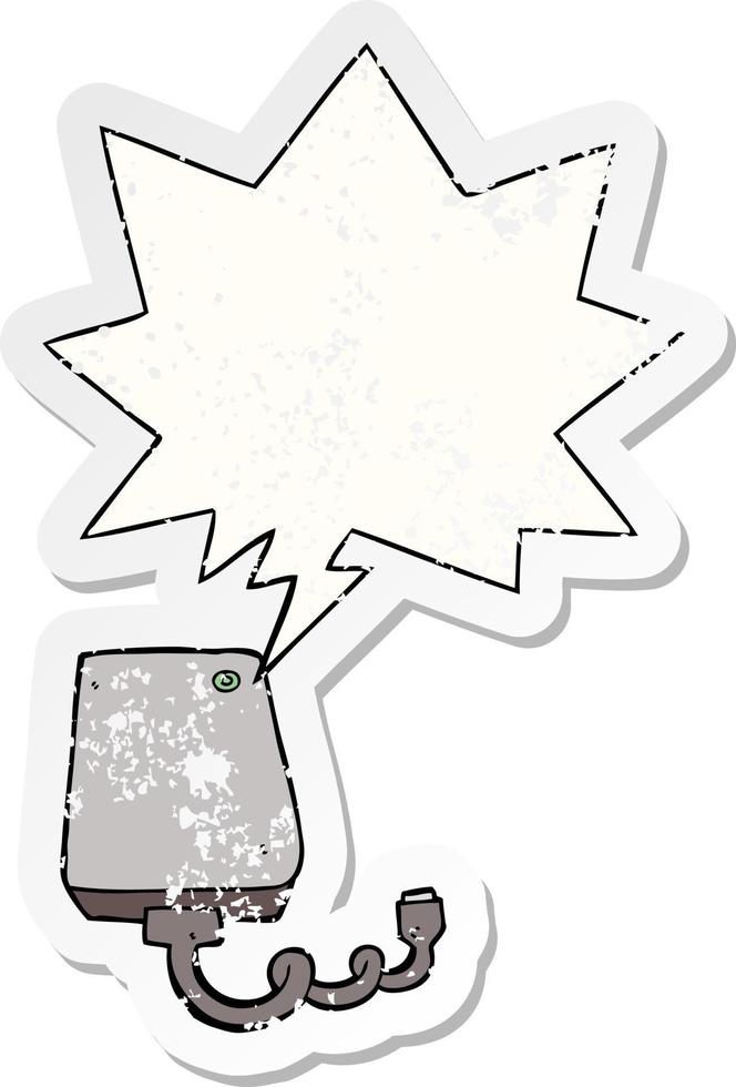 cartoon hard drive and speech bubble distressed sticker vector