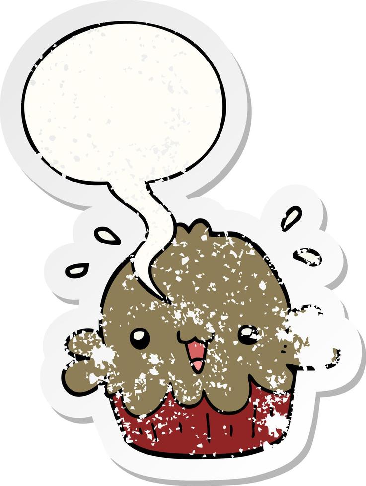 cute cartoon pie and speech bubble distressed sticker vector