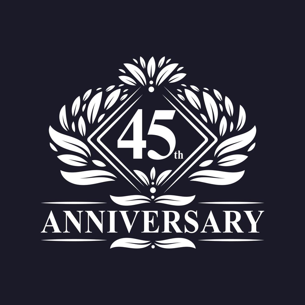 Logotipo de 45 años de aniversario, logotipo floral de lujo del 45 aniversario. vector