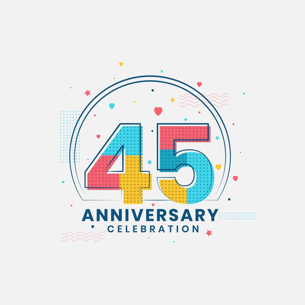 celebración del 45 aniversario, diseño moderno del 45 aniversario vector