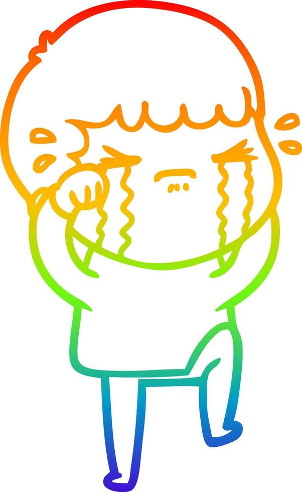 rainbow gradient line drawing cartoon man crying vector