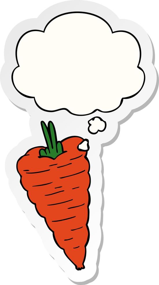 cartoon carrot and thought bubble as a printed sticker vector