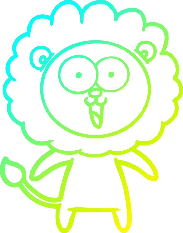cold gradient line drawing happy cartoon lion vector