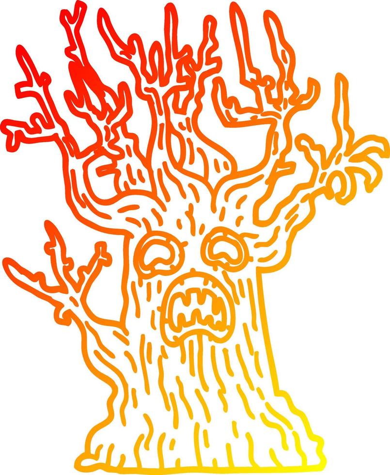 warm gradient line drawing cartoon spooky tree vector