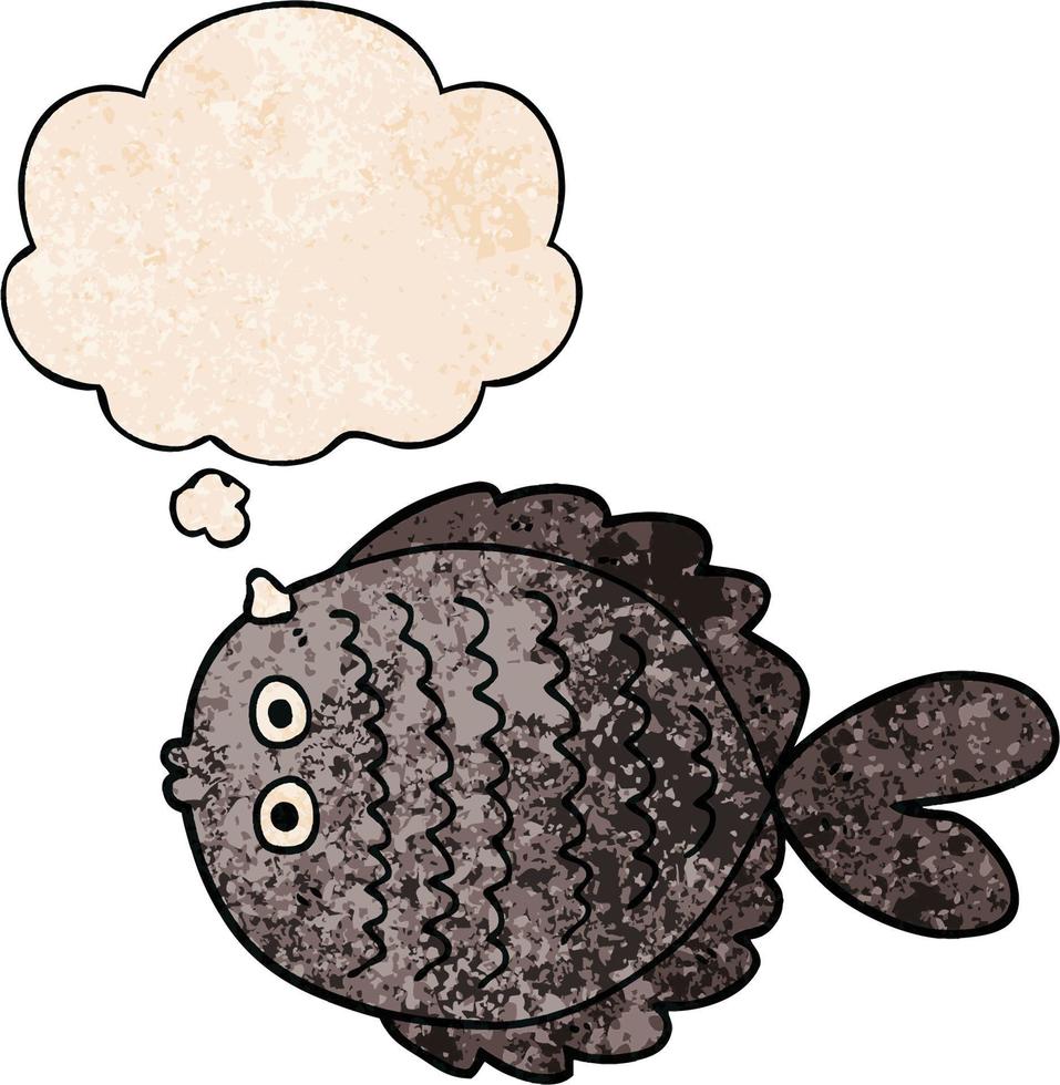 cartoon flat fish and thought bubble in grunge texture pattern style vector