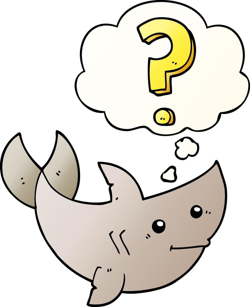 cartoon shark asking question and thought bubble in smooth gradient style vector