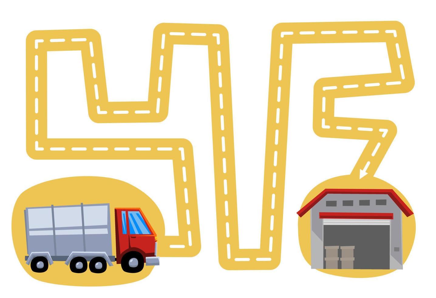 Education game for children handwriting practice trace the lines move cute cartoon truck to warehouse printable worksheet vector