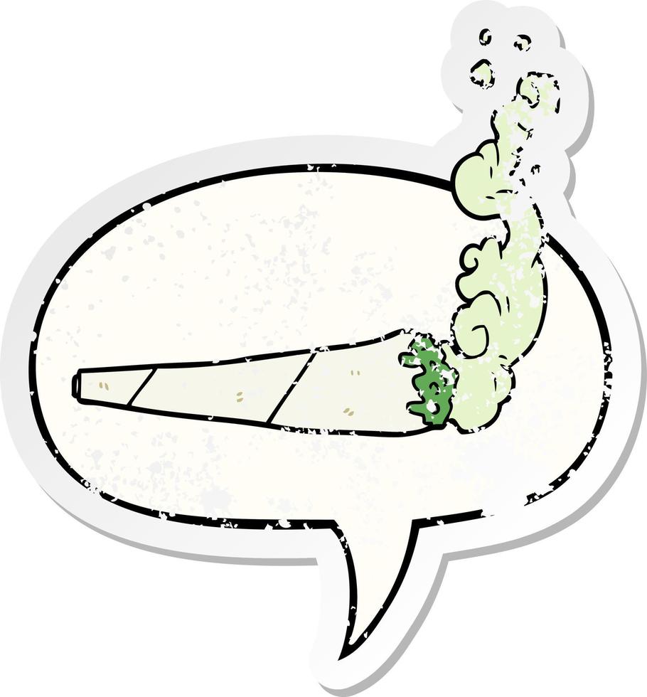 cartoon marijuiana joint and speech bubble distressed sticker vector