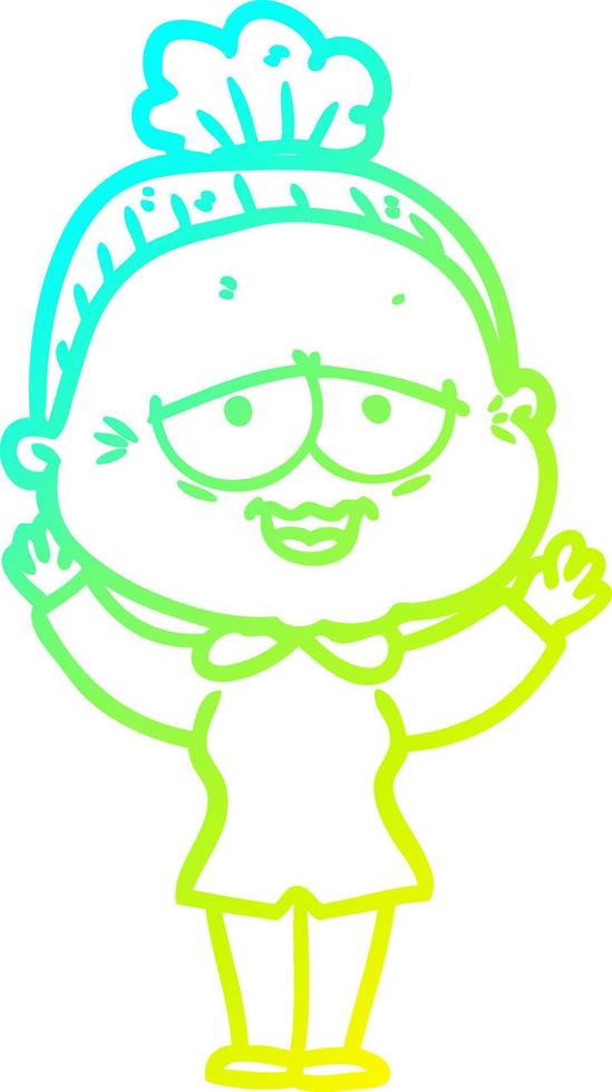 cold gradient line drawing cartoon happy old lady vector