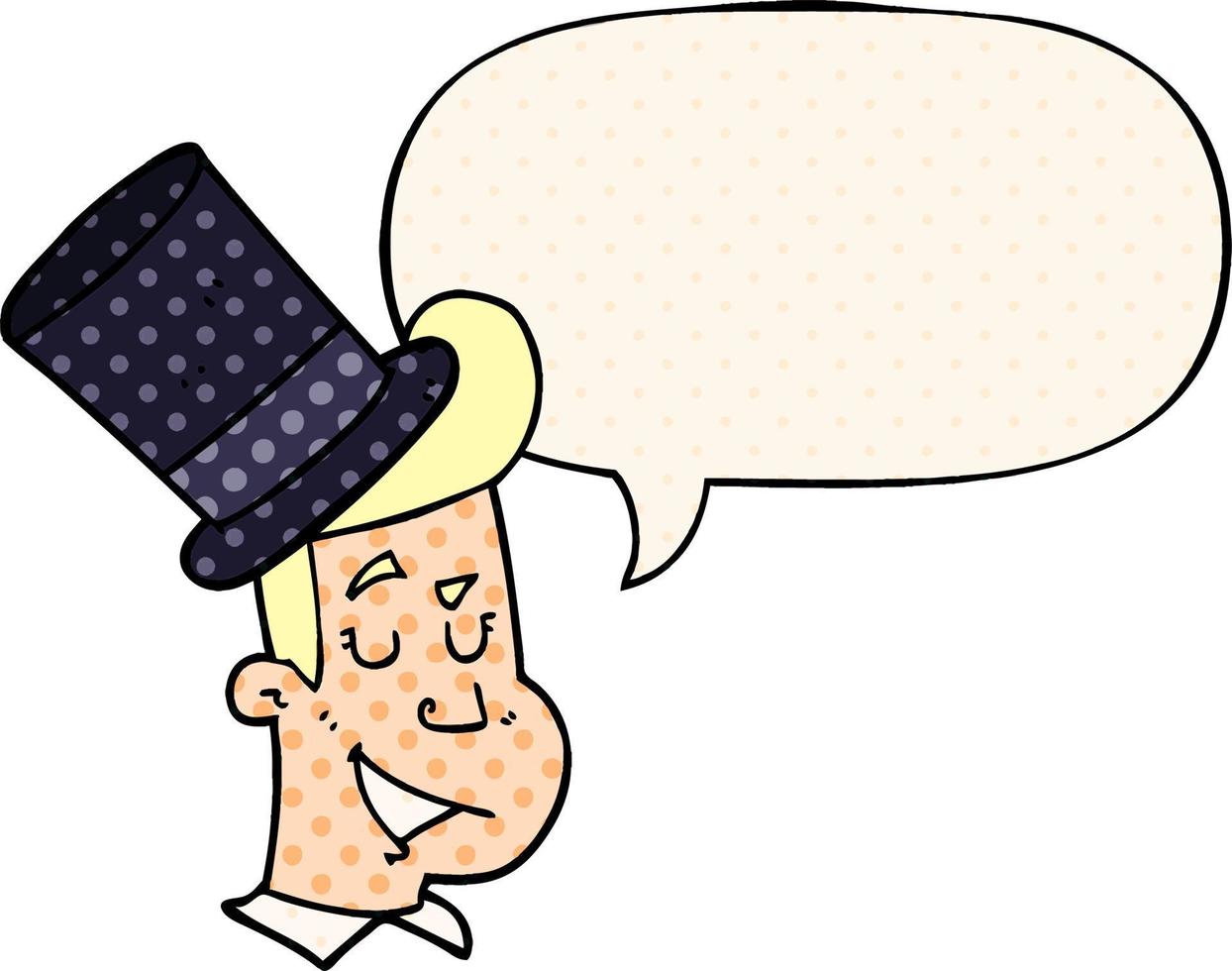 cartoon man wearing top hat and speech bubble in comic book style vector