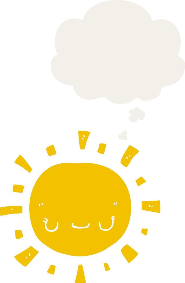 cartoon sun and thought bubble in retro style vector