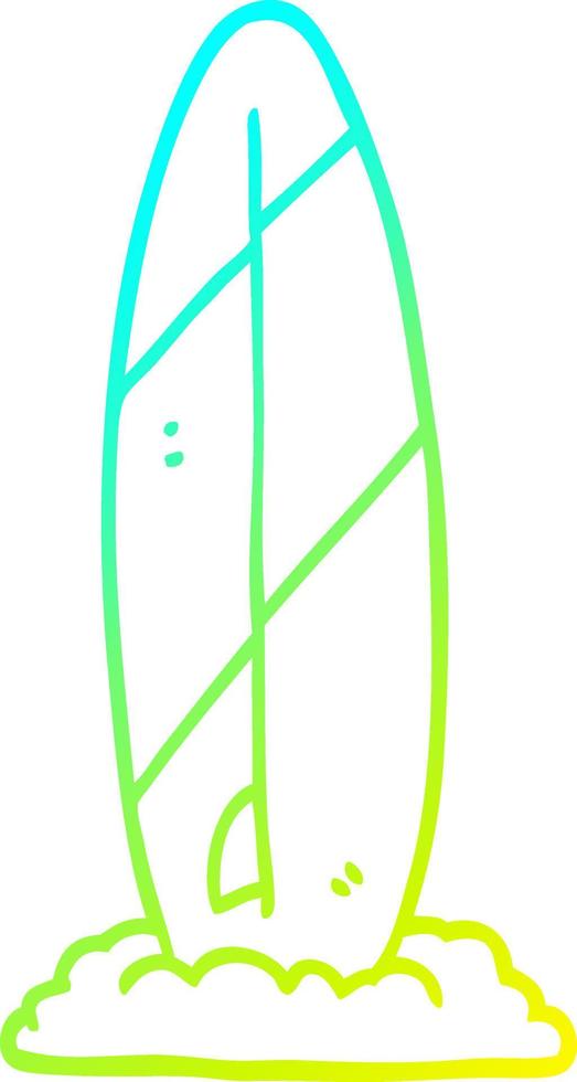 cold gradient line drawing cartoon surf board vector