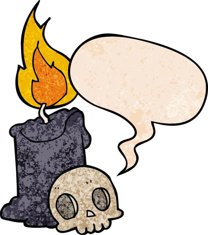 cartoon skull and candle and speech bubble in retro texture style vector