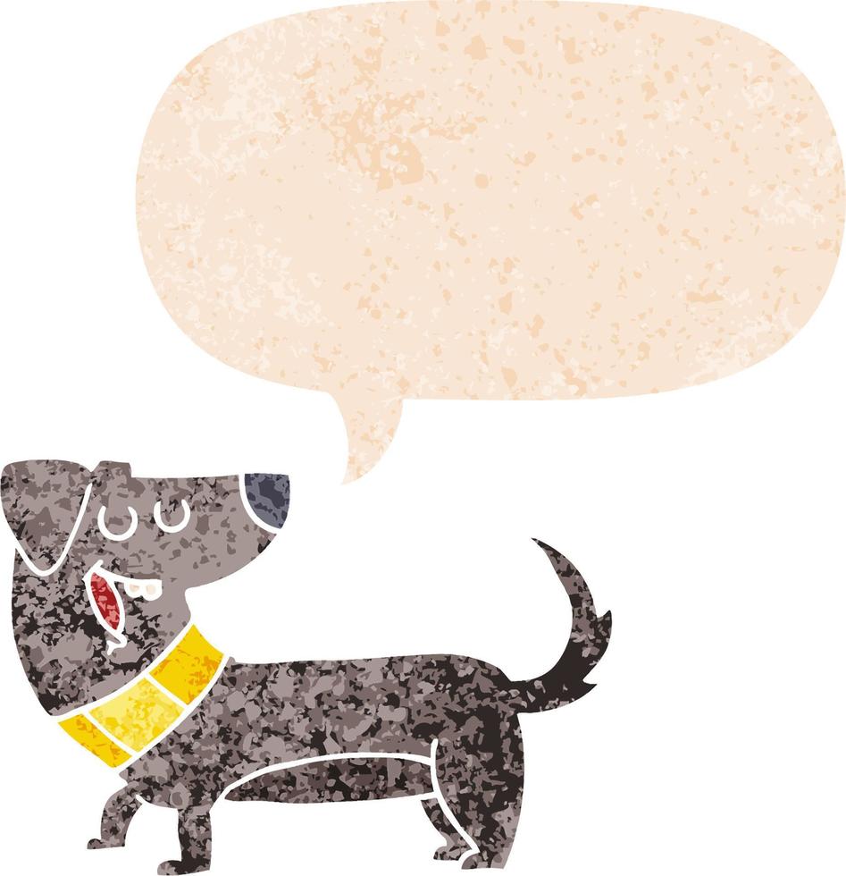 perro de dibujos animados y burbuja del habla en estilo retro texturizado vector