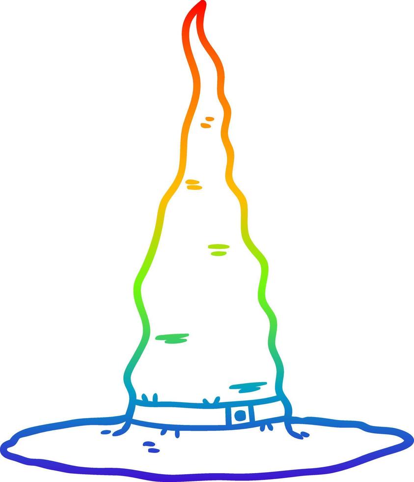 rainbow gradient line drawing cartoon witchs hat vector