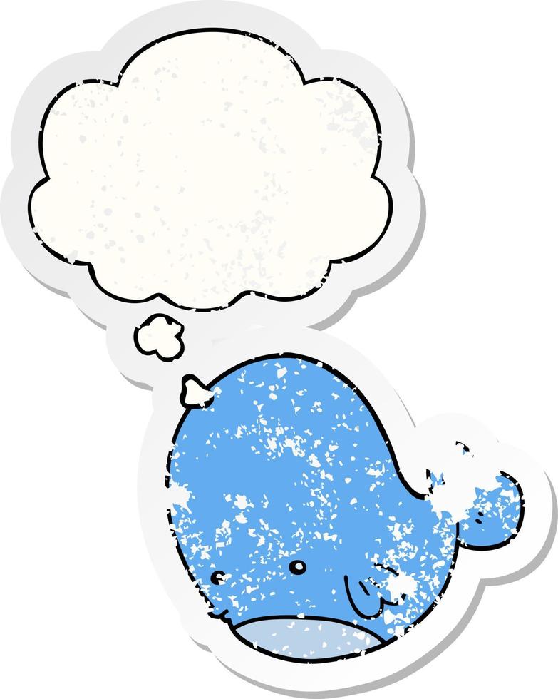 cartoon whale and thought bubble as a distressed worn sticker vector