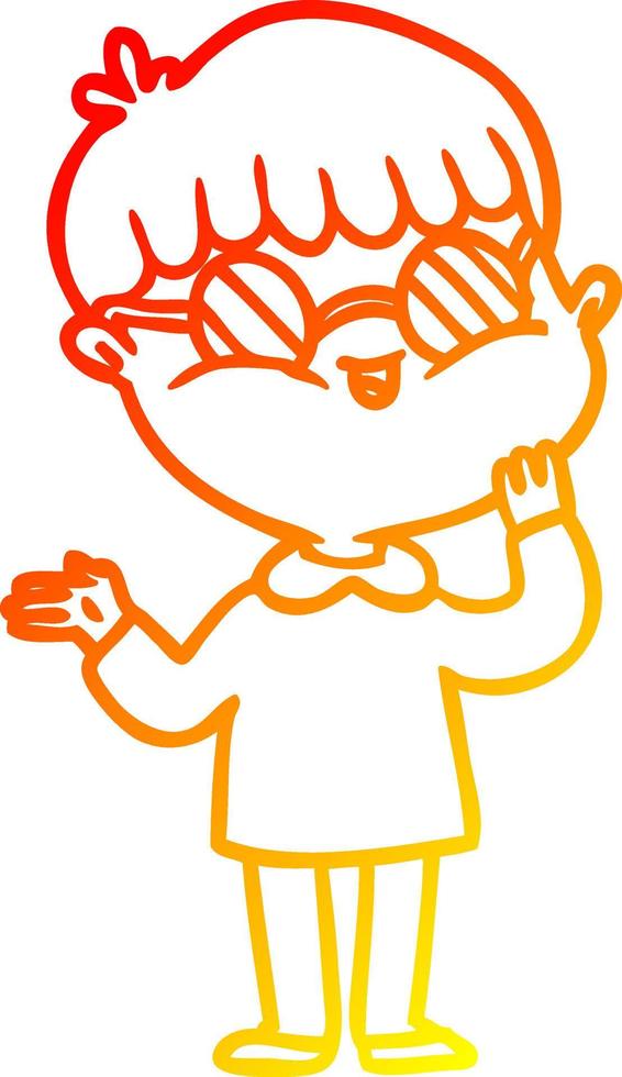 warm gradient line drawing cartoon boy wearing spectacles vector