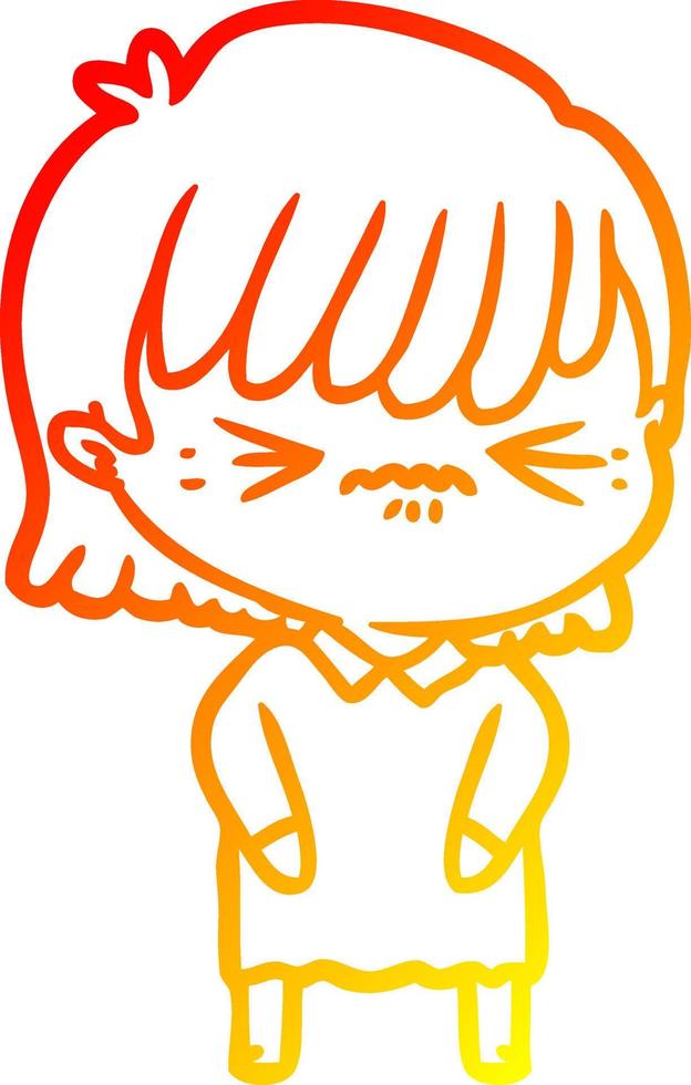 warm gradient line drawing annoyed cartoon girl vector