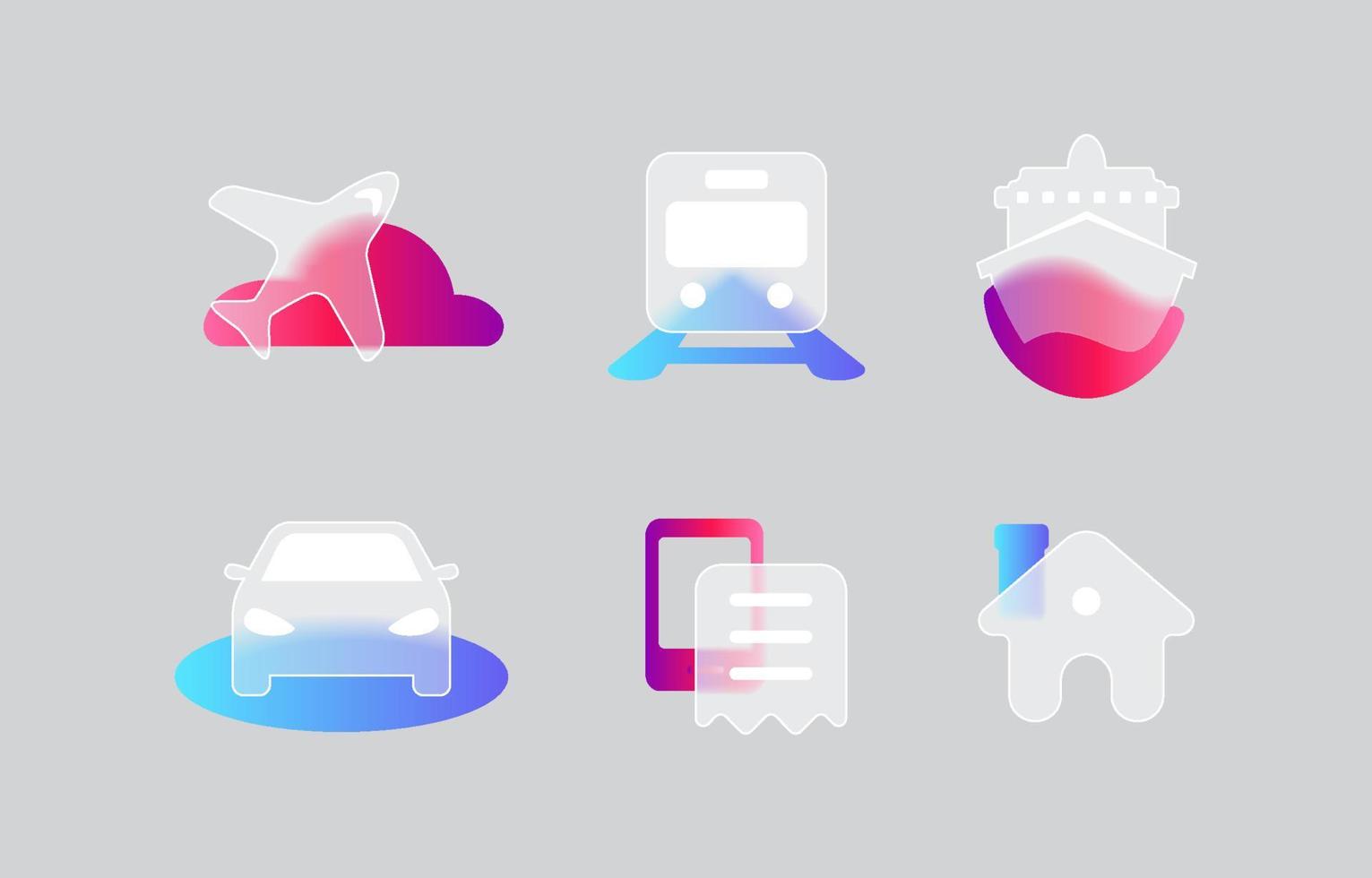 Glassmorphism Traveling Icon Collection vector