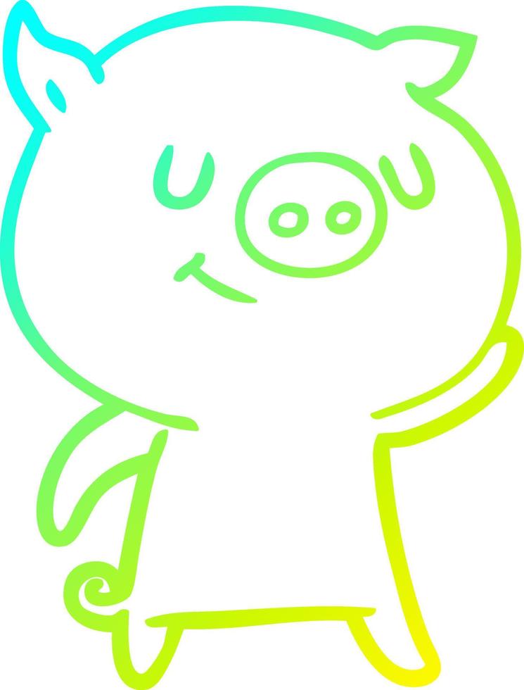 cold gradient line drawing happy cartoon pig vector