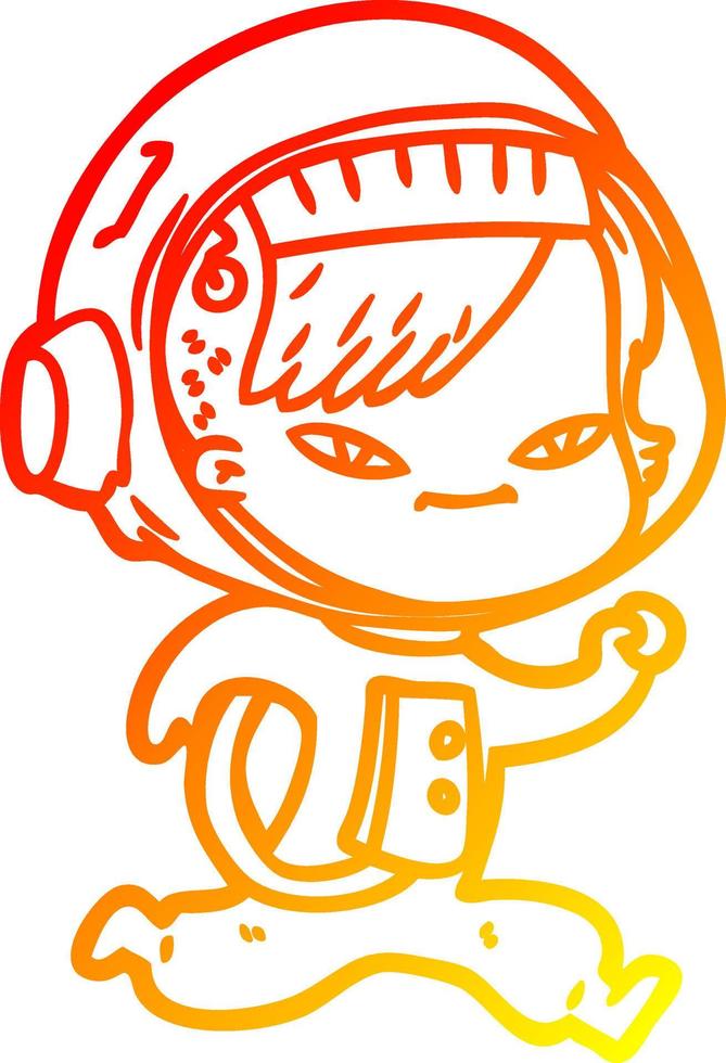 warm gradient line drawing cartoon astronaut woman vector