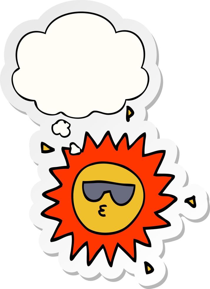 cartoon sun and thought bubble as a printed sticker vector