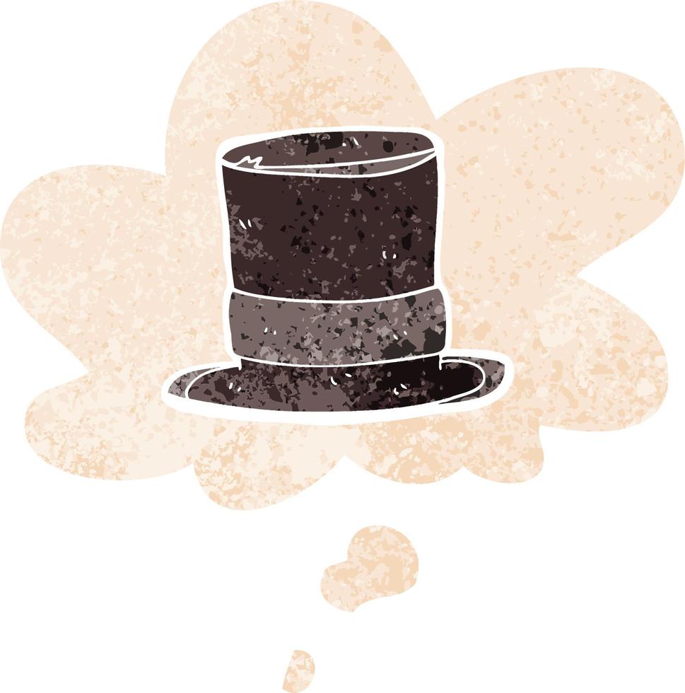 cartoon top hat and thought bubble in retro textured style vector