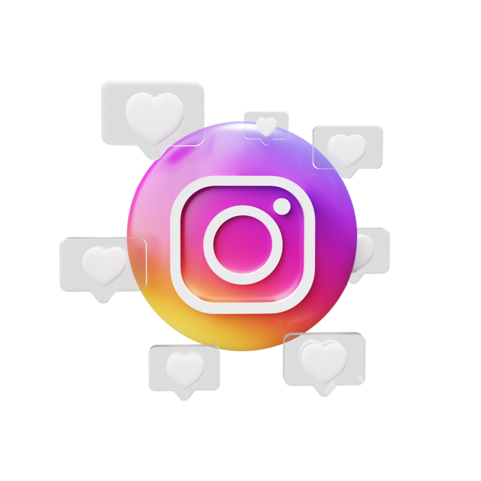 come il concetto online dell'icona di instagram dei social network con il rendering 3d di Mi piace png