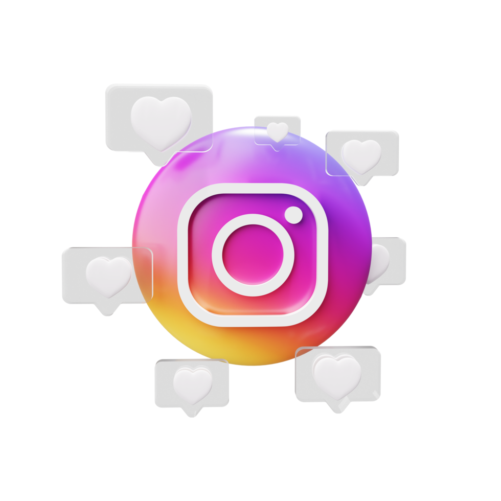 como o conceito on-line do ícone do instagram de redes sociais com renderização 3d de curtidas png