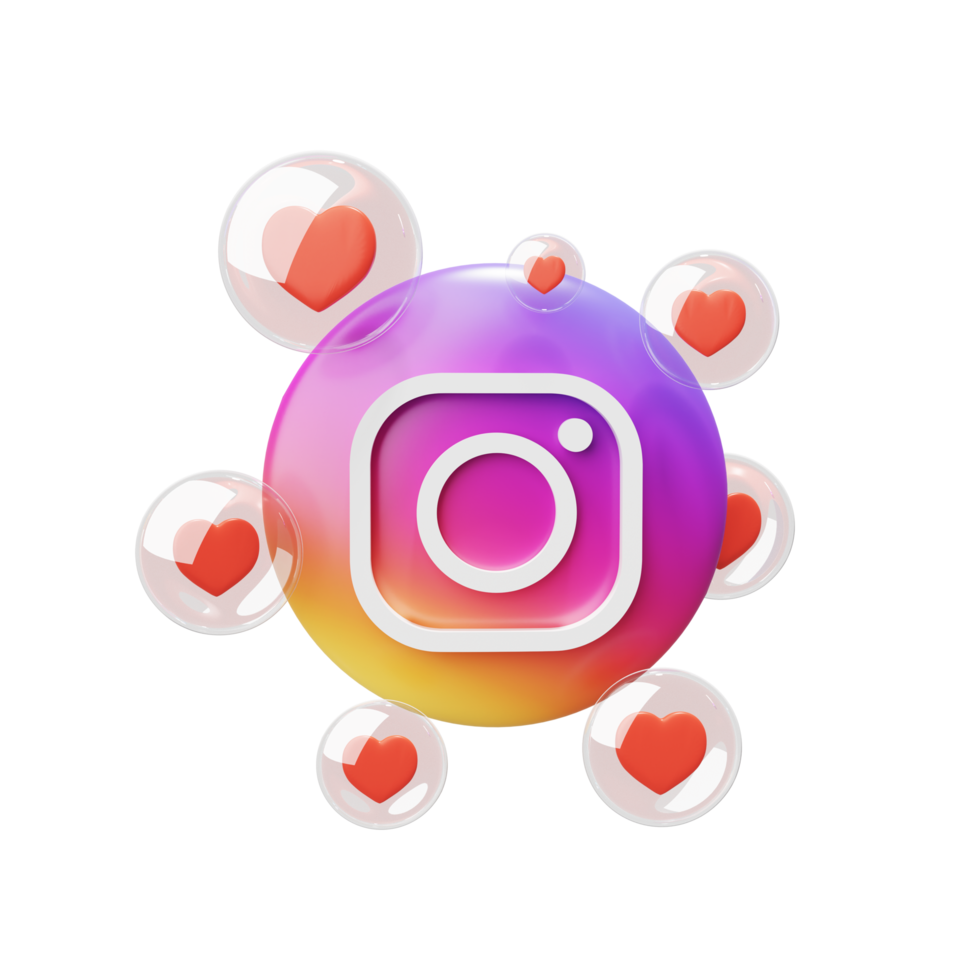 Like online Concept of social networks Instagram icon with likes 3D render png