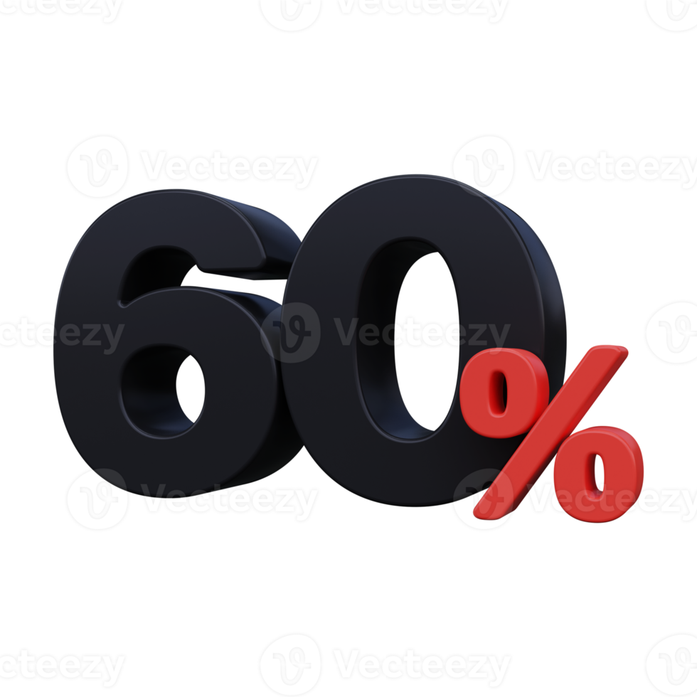 60 OFF Sale Discount offer price tag Special offer sale 3D render png