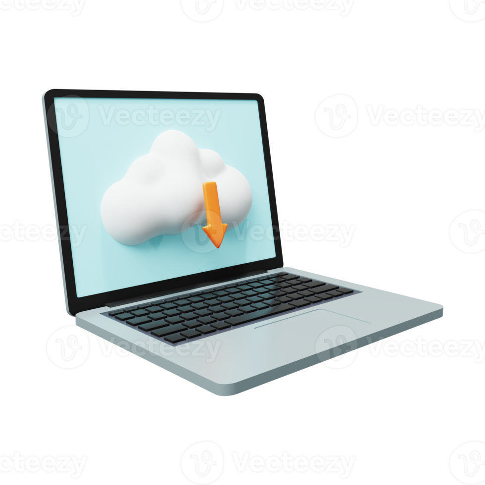 Cloud download on laptop Download icon 3d render png