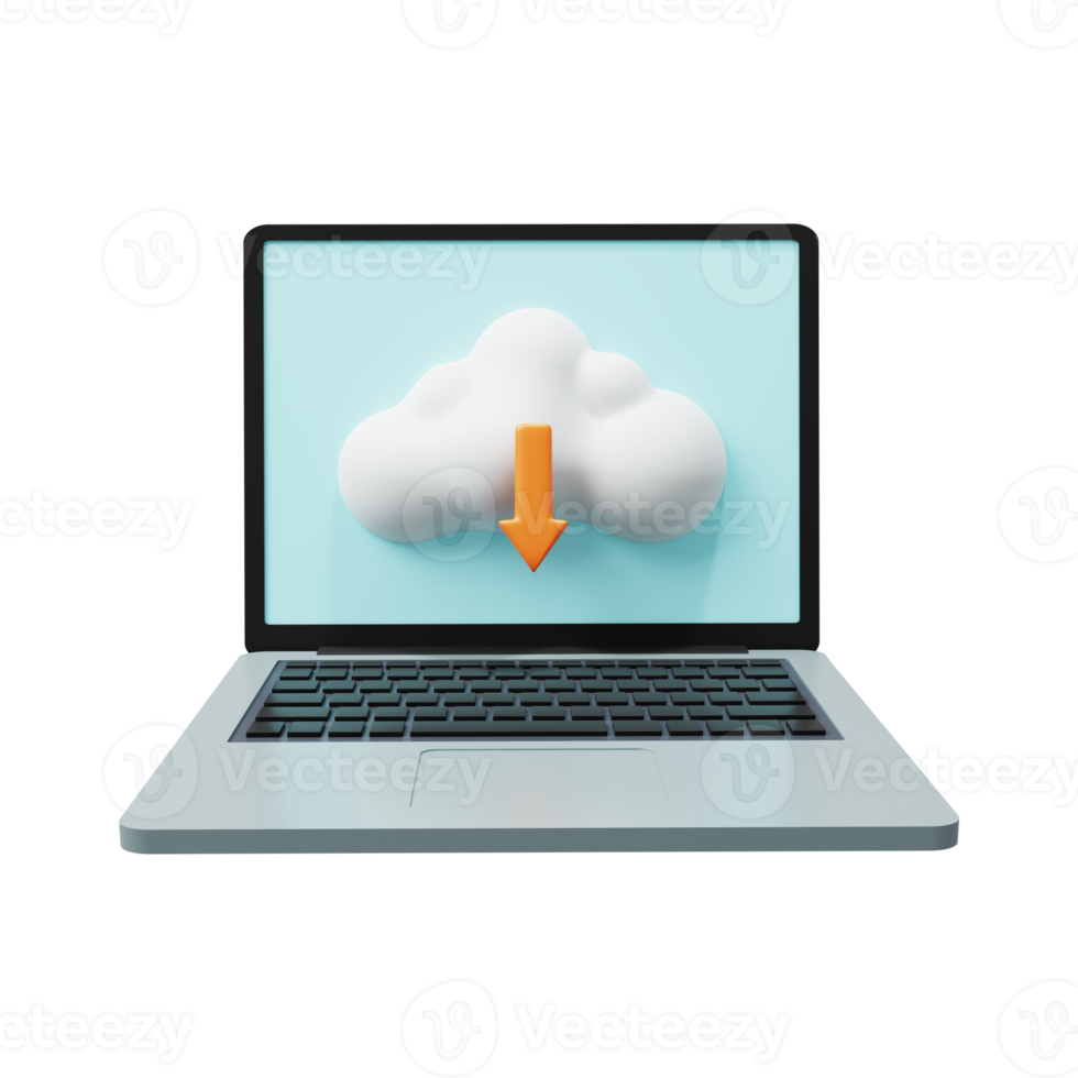 cloud downloaden op laptop downloadpictogram 3d render png