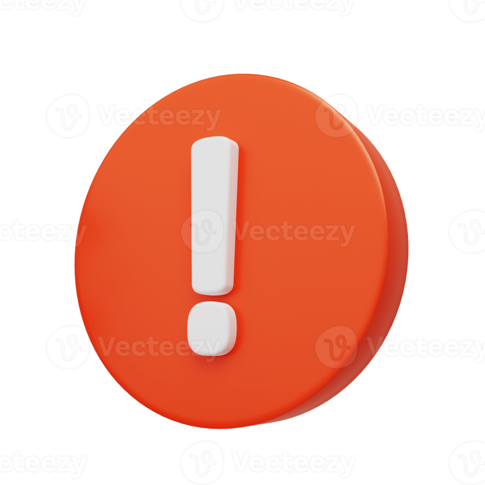 White exclamation mark on a red circle 3D Rendering png