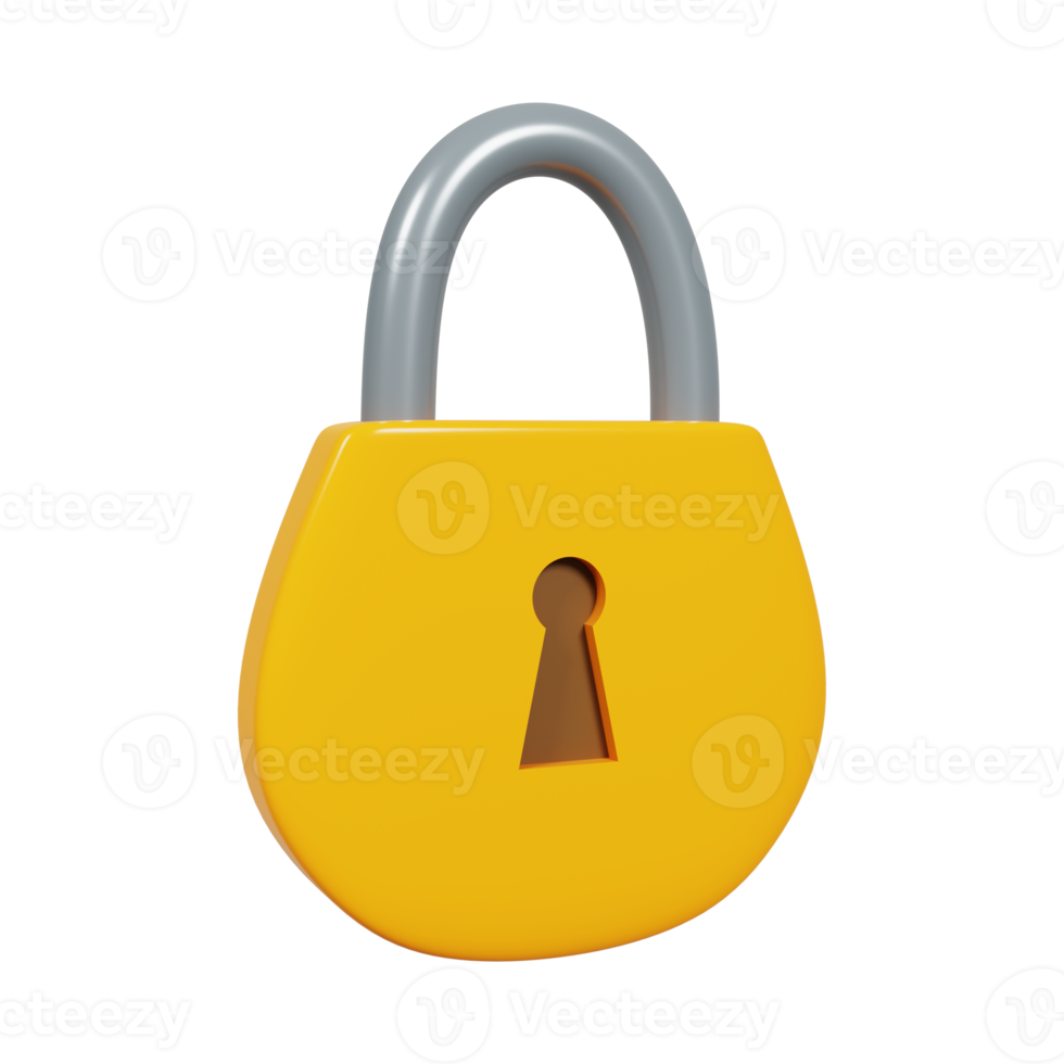 Yellow Locked padlock 3D Render png