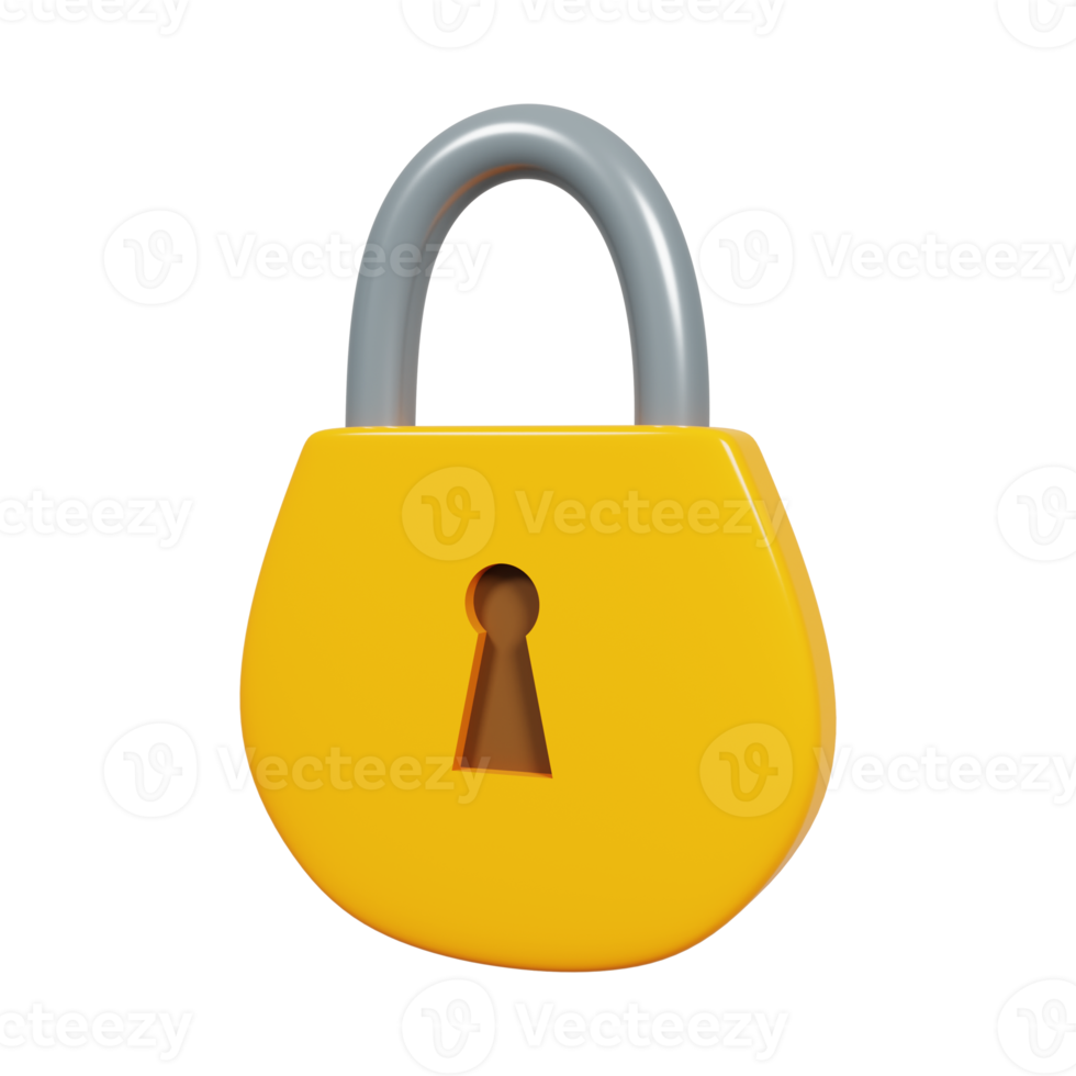 Yellow Locked padlock 3D Render png
